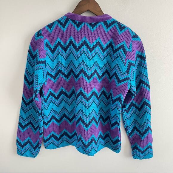 Vintage Maverick Blue Bell Pullover Sweater Abstract Purple & Blue Zigzag 1980s - Picture 5 of 9